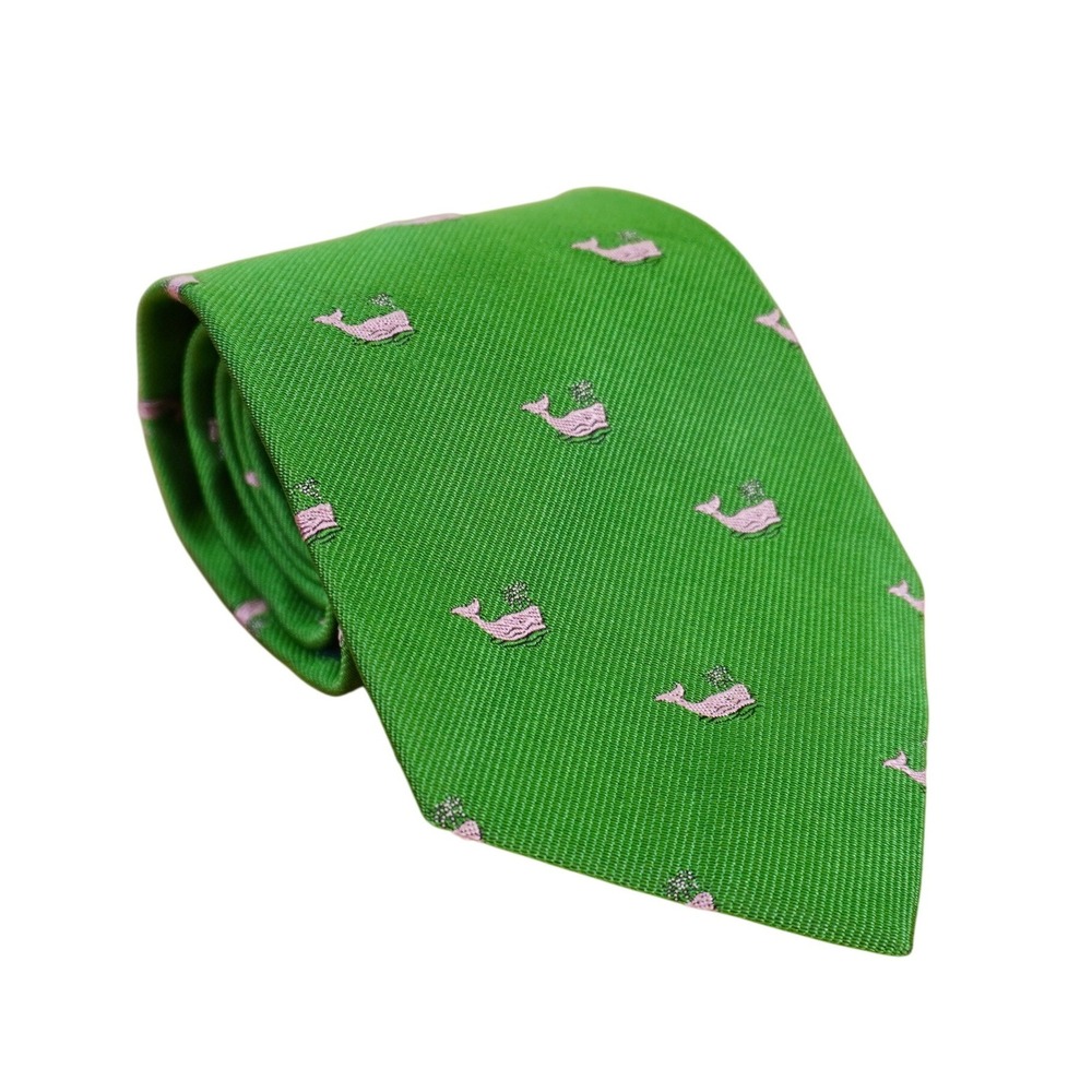 Polo Ralph Lauren Necktie Kid Green Pink Whale Silk Preppy Italian Made Nautical